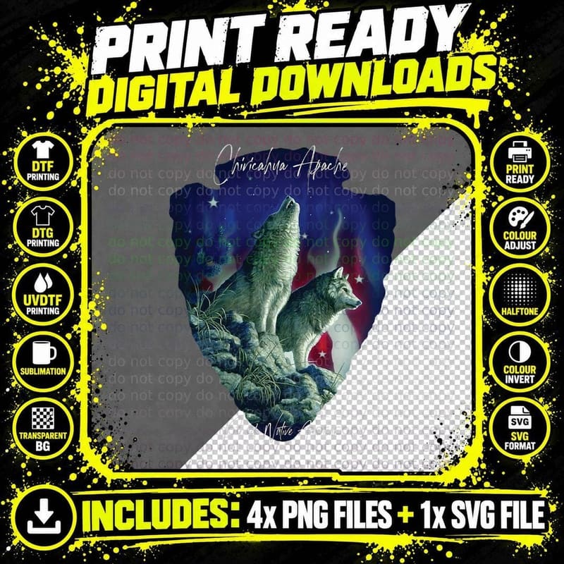 Chiricahua Apache American Indian Tribe Wolf Pride Png SVG Digital Bundle