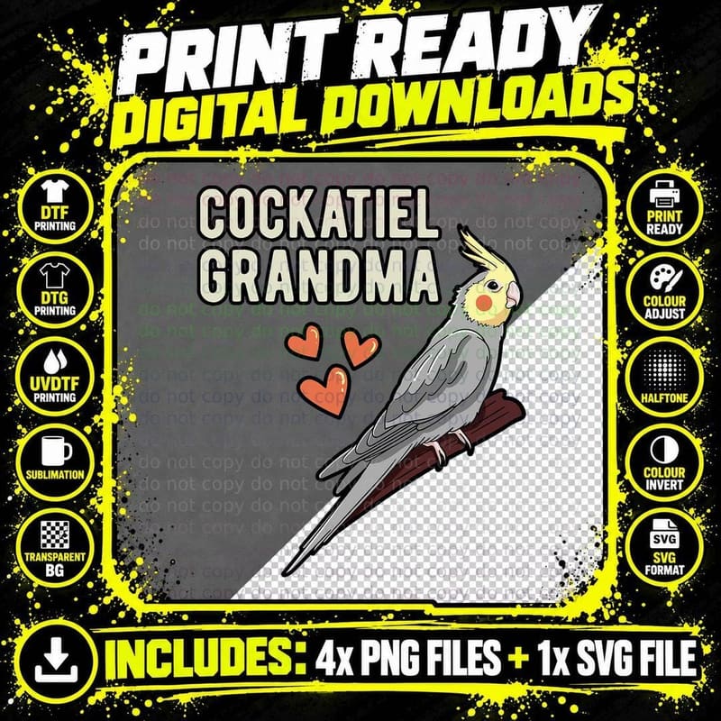 Cockatiel Grandma Parrot Owner Grandmother Cockatoo Pet Png SVG Digital Bundle