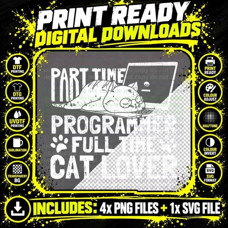 Coder Programming Developer Coding - Software Cat Png SVG Digital Bundle