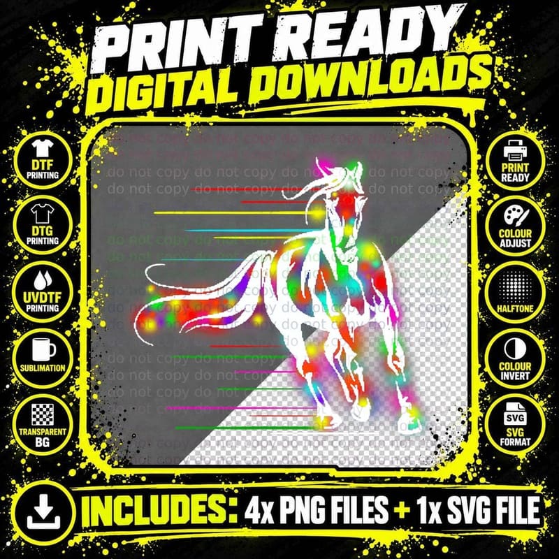Colorful Horse Pop Art Abstract Equestrian Rider Rainbow Png SVG Digital Bundle