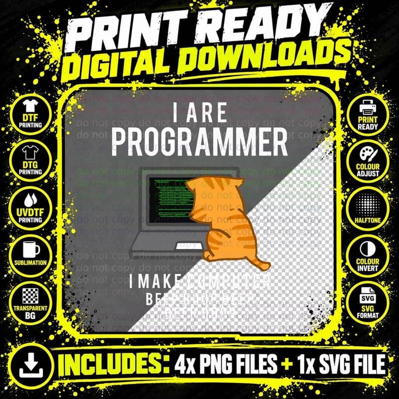 Computer Cat Programmer Funny Coder Meme T-Shirt Png SVG Digital Bundle