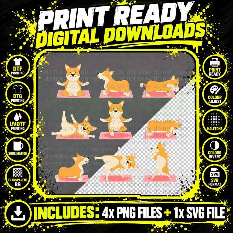 Corgi Yoga Shirt-Yoga Corgi Dog on Mat-Cool Gifts Png SVG Digital Bundle