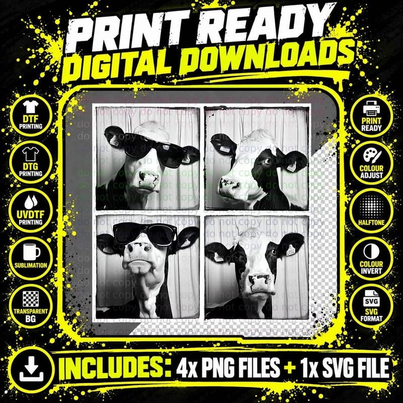 Cow Wearing Sunglasses Photo Farmyard Funny Farm Animal Png SVG Digital Bundle