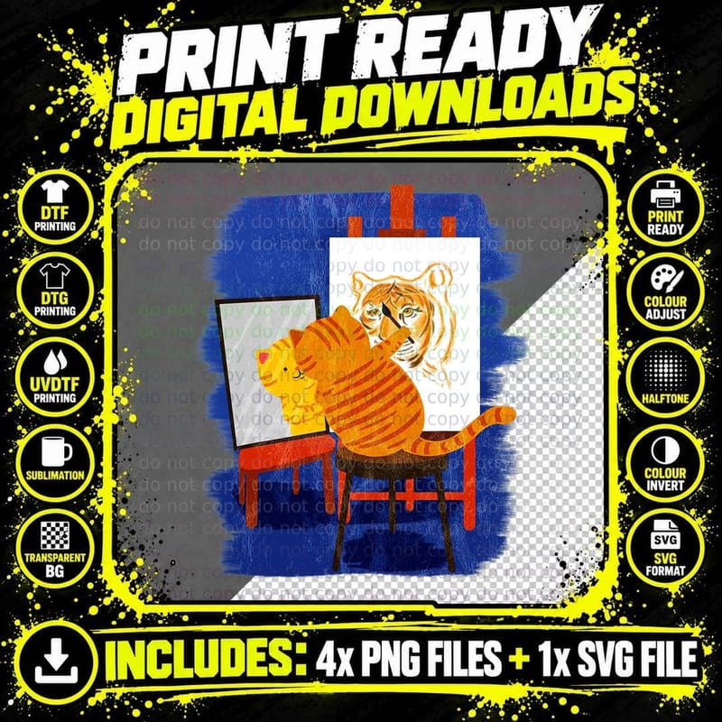 Cute Artistic Cat - Cute Cat Painting Lion Art T-Shirt Png SVG Digital Bundle