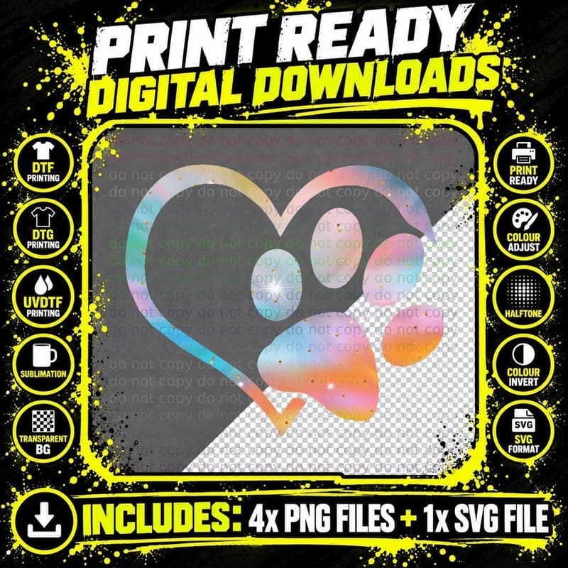 Cute Dog Paw Print Shirt Psychedelic Tie Dye English Png SVG Digital Bundle