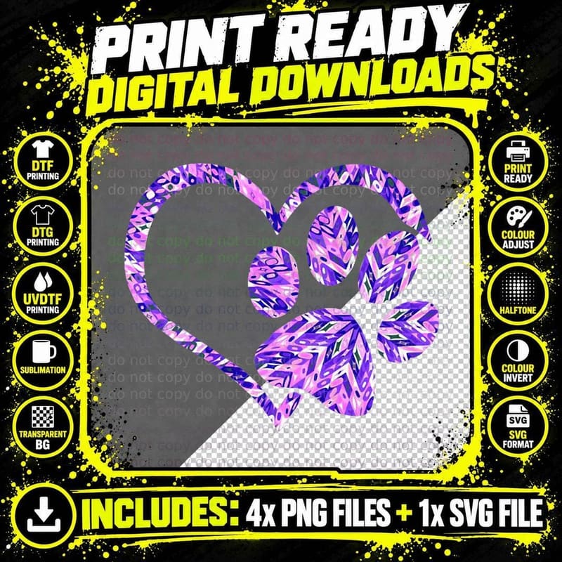 Cute Dog Paw Print Shirt Psychedelic Tie Dye Pomeranian Png SVG Digital Bundle