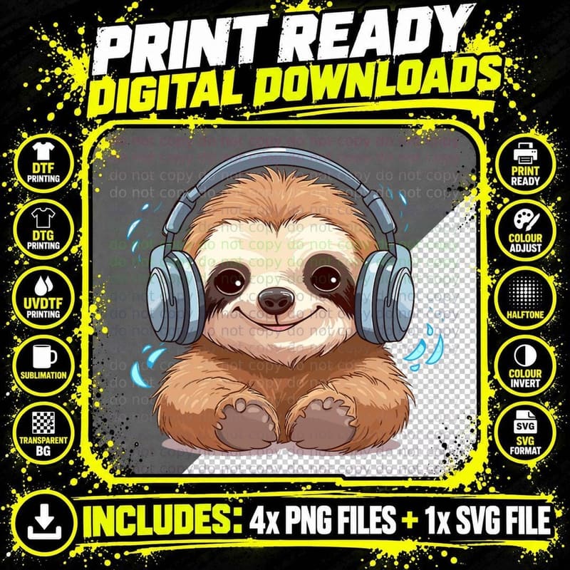 Cute Little Sloth Lover Lazy Sloth Lovers for Men Women Png SVG Digital Bundle