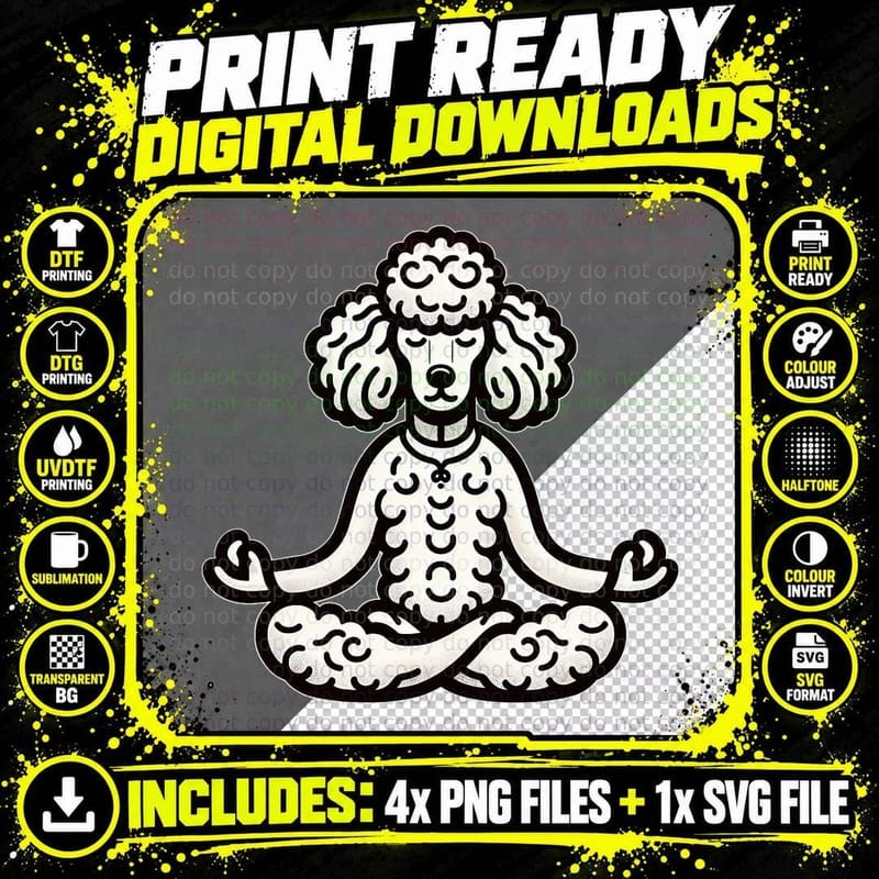 Cute Poodle Dog Meditation Yoga Puppy Lover T-Shirt Png SVG Digital Bundle
