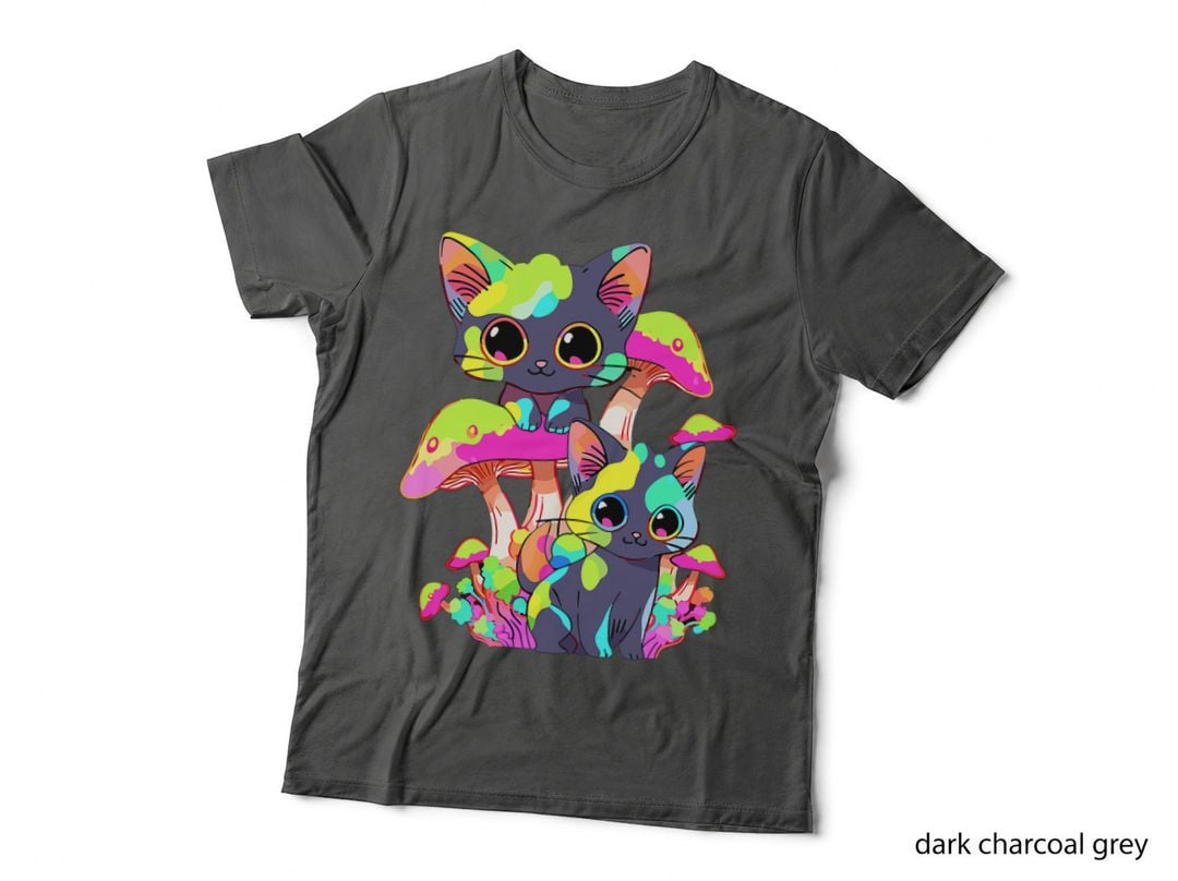 Cute Psychedelic Mushroom Cat Trippy Festival T-Shirt