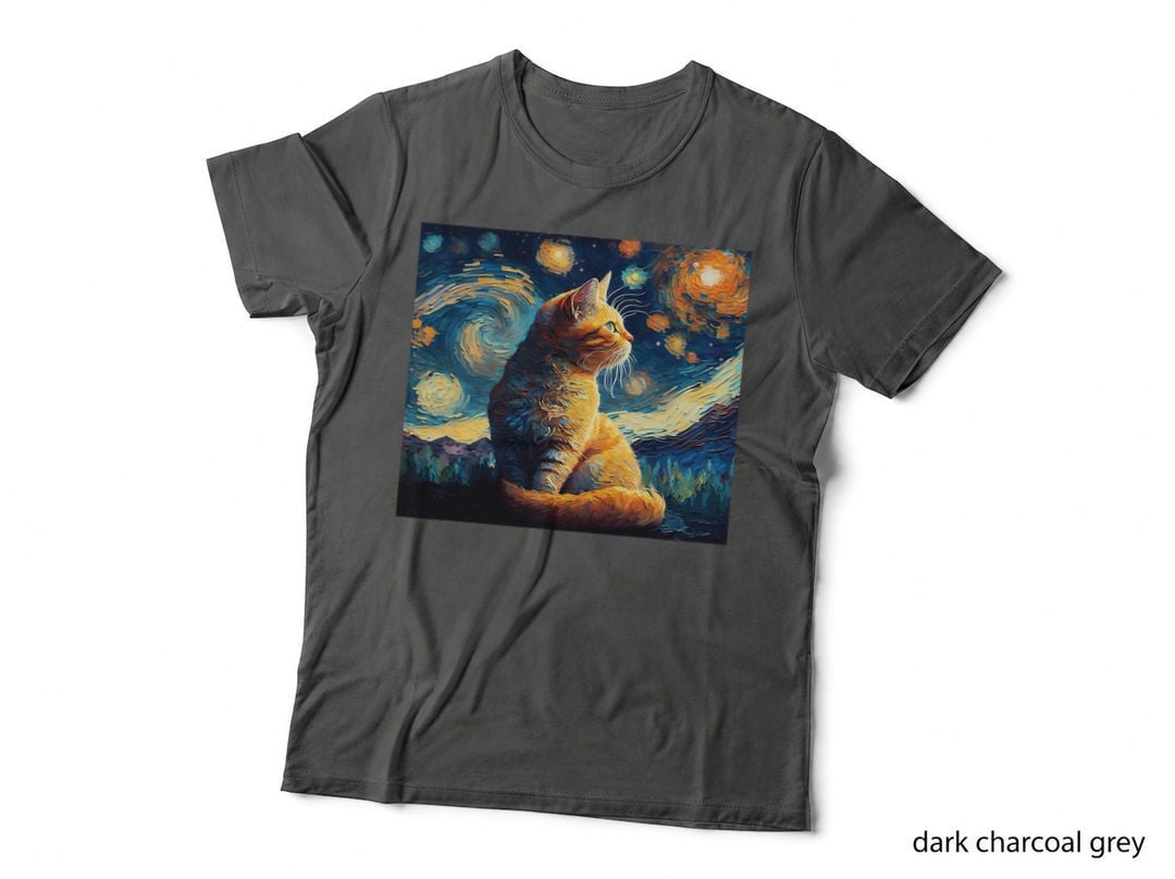 Cute Red Cat Painting Art Starry Night Kitty Kitten Van Gogh T-Shirt