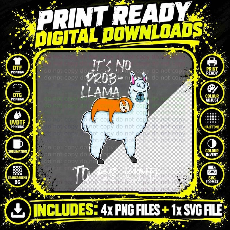 Cute Sloth Llama Anti Bullying Kids Girls UNITY DAY Png SVG Digital Bundle