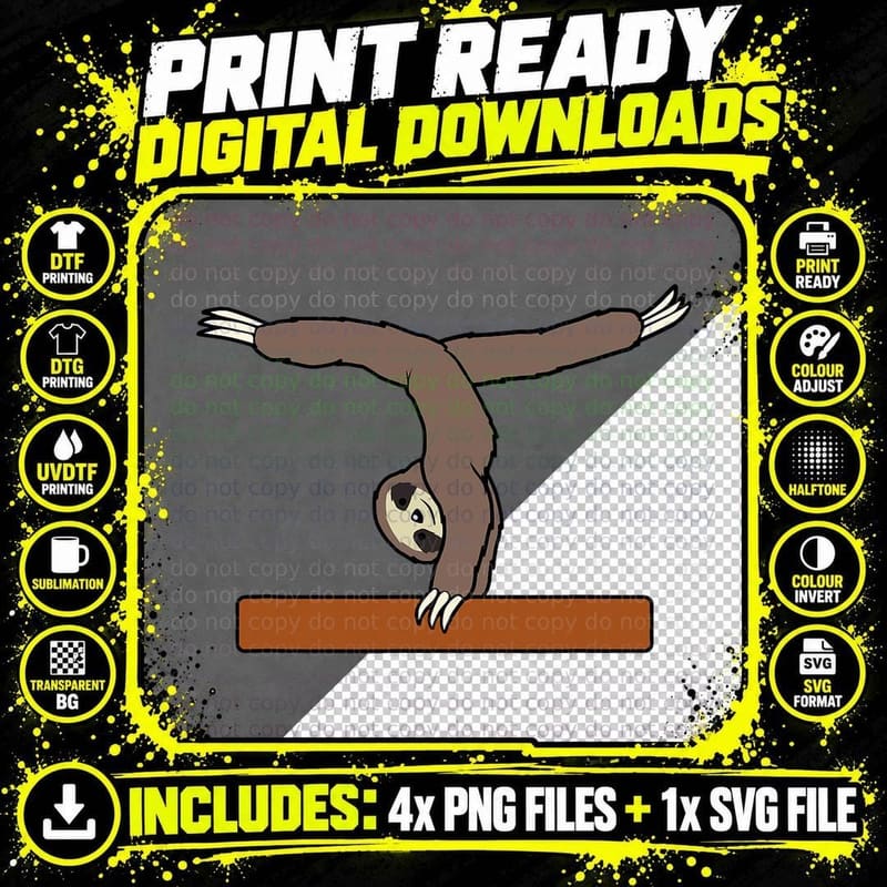 Cute Sloth Performing Gymnastics Ironic Gymnast T-Shirt Png SVG Digital Bundle