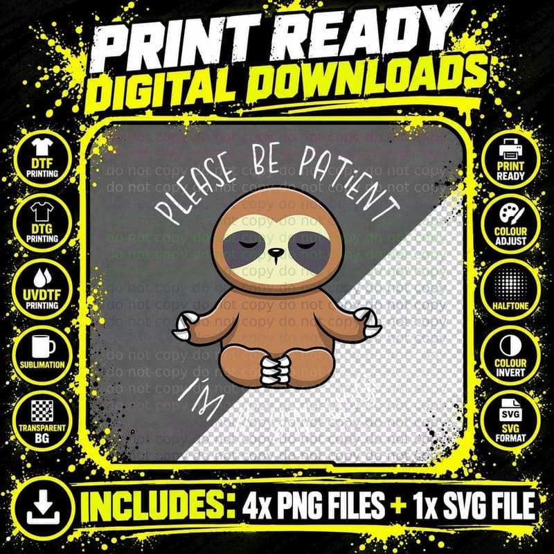 Cute Sloth Yin Yoga Design for Yogis T-Shirt Png SVG Digital Bundle