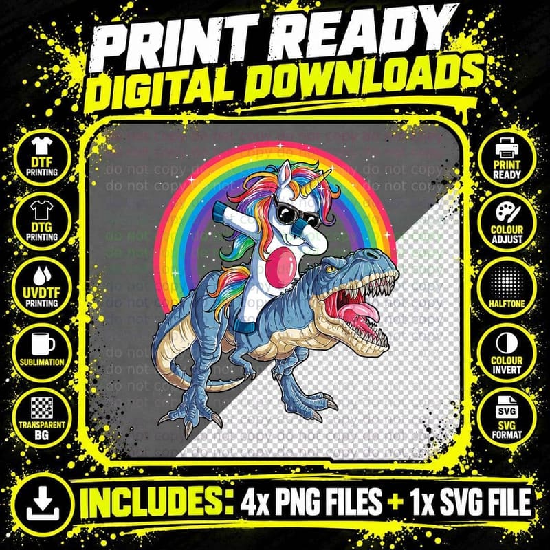Dabbing Unicorn Dinosaur T Rex Boys Girls Rainbow Galaxy Png SVG Digital Bundle