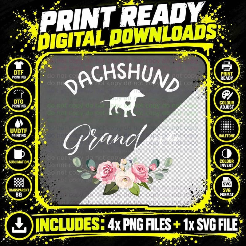 Dachshund Dog Grandma Silhouette Mother's Day T-Shirt Png SVG Digital Bundle