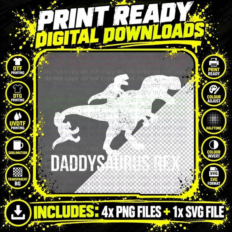 Daddysaurus Rex 2 Kids Daddy Dinosaur Png SVG Digital Bundle