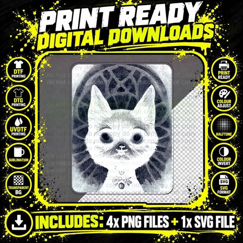 Dark Art Gothic Cat in Church T-Shirt Png SVG Digital Bundle