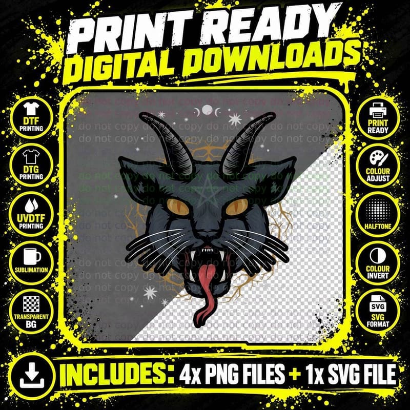Demon Evil Black Cat Satanic Scary Occult Occultism Png SVG Digital Bundle