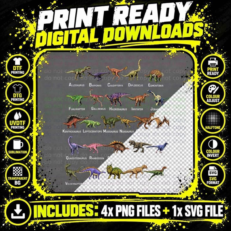 Dinosaur Alphabet Dino Pre Historic Animal Dinosaur Png SVG Digital Bundle