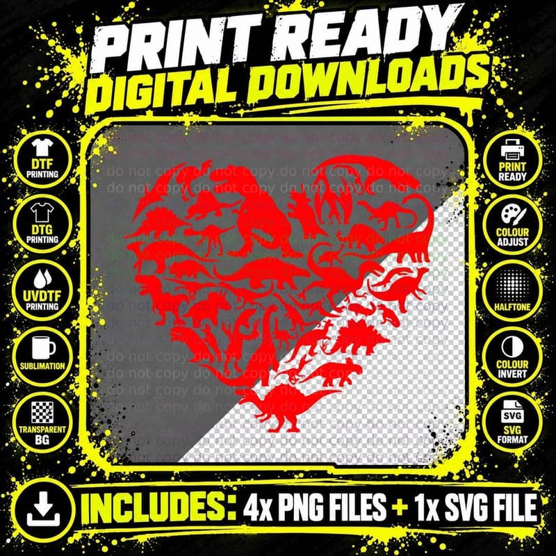 Dinosaur Love Heart Cute Valentines Day Boys Kids Png SVG Digital Bundle
