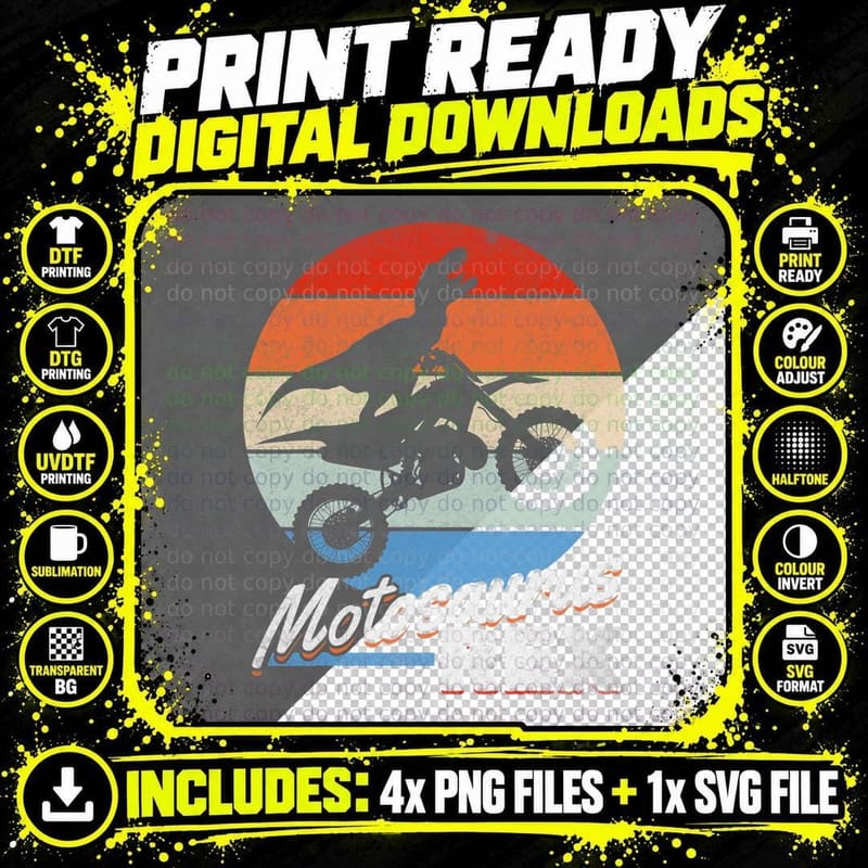Dirtbike Dino Motocross Dinosaur Motosaurus Rex Png SVG Digital Bundle