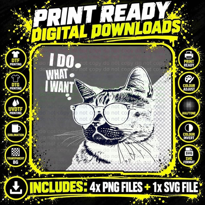 Do What I Want Vintage Black Cat Weird Funny Cat T-Shirt Png SVG Digital Bundle