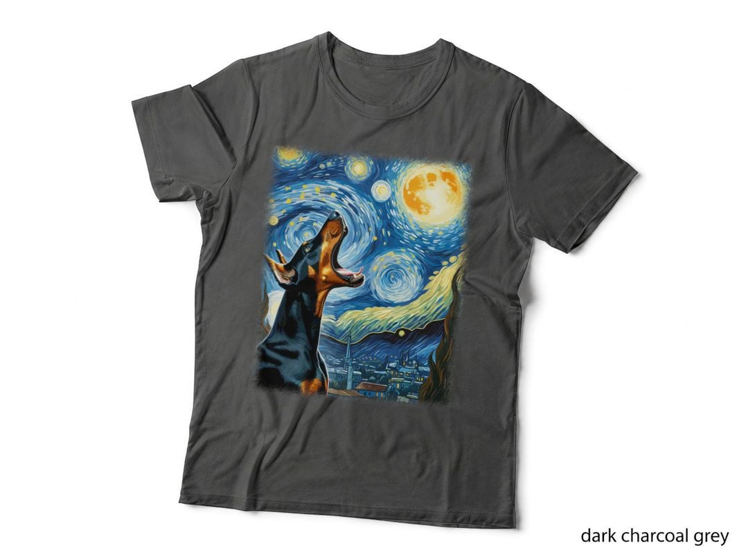 Doberman Pinscher Dog Art Van Gogh Starry Night Doberman T-Shirt