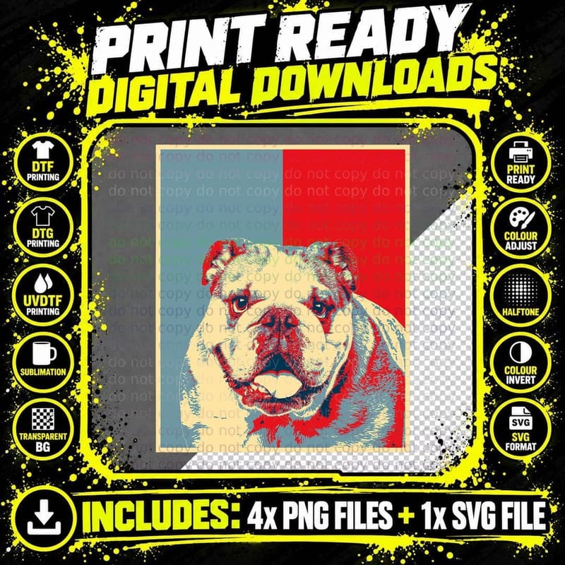 Dog Artwork - Vintage Silhouette English Bulldog T-Shirt Png SVG Digital Bundle