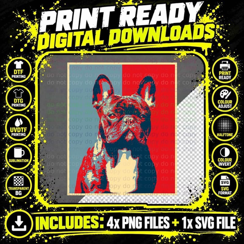 Dog Artwork Frenchie - Vintage Silhouette French Bulldog Png SVG Digital Bundle