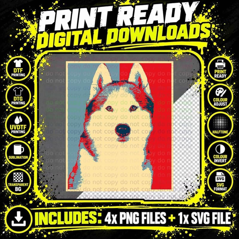 Dog Artwork Husky - Vintage Silhouette Siberian Husky Png SVG Digital Bundle