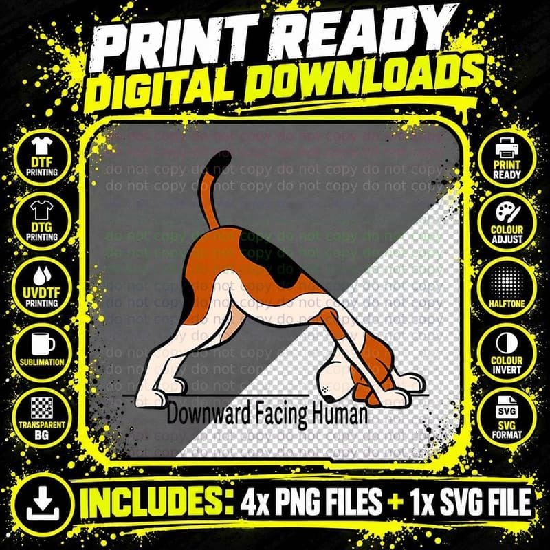 Downward Facing Human - Men Funny Dog Yoga Png SVG Digital Bundle