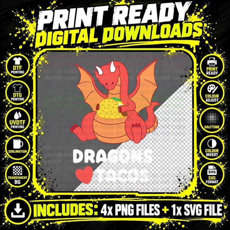 Dragons Love Tacos Shirt Adult Kids Dragon Lovers Gifts Png SVG Digital Bundle