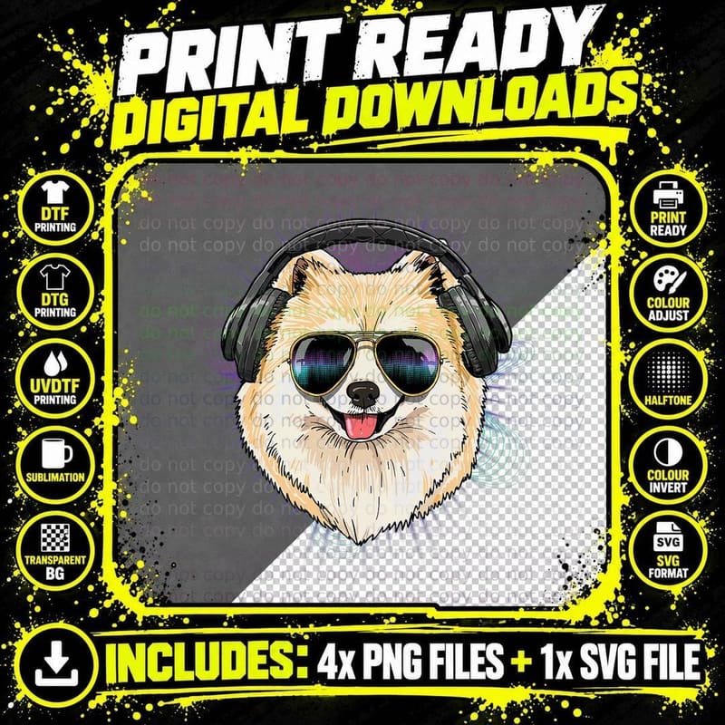 EDM House Music DJ Pomeranian Dog Music Lover Music Png SVG Digital Bundle