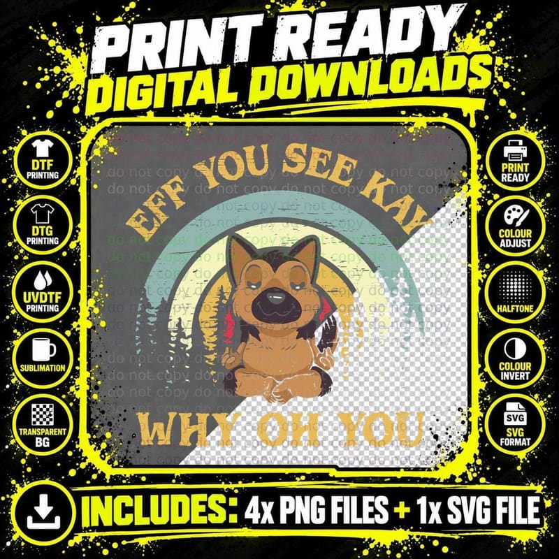 Eff You See Kay Why Oh You Yoga Dog Meditation Vintage Png SVG Digital Bundle