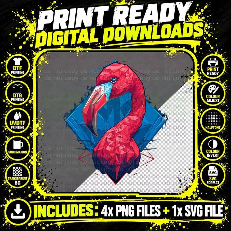 Flamingo Abstract Geometric Outfit Tropical Bird T-Shirt Png SVG Digital Bundle