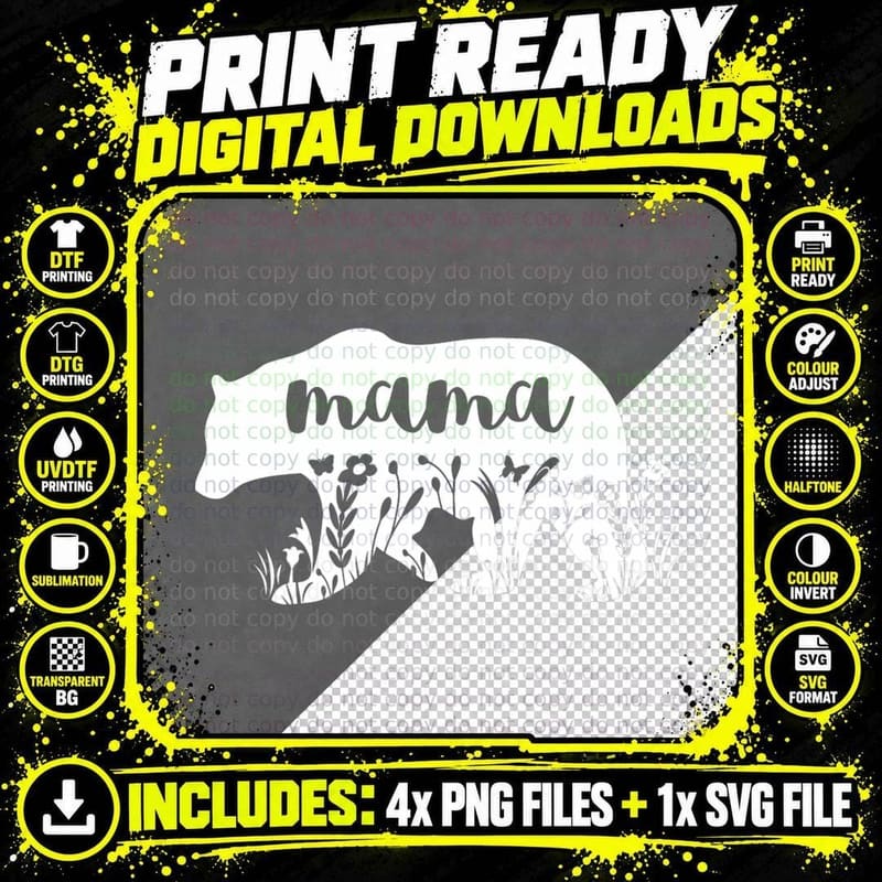 Floral Mama Bear Mom Birthday Mother's Day Gifts Png SVG Digital Bundle