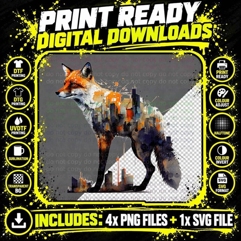 Fox Artwork Art Animal Fox T-Shirt Png SVG Digital Bundle