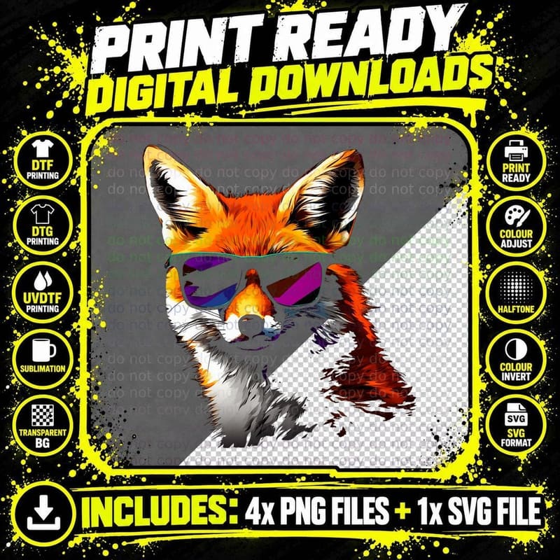 Fox Sunglasses - Art Animal Fox T-Shirt Png SVG Digital Bundle