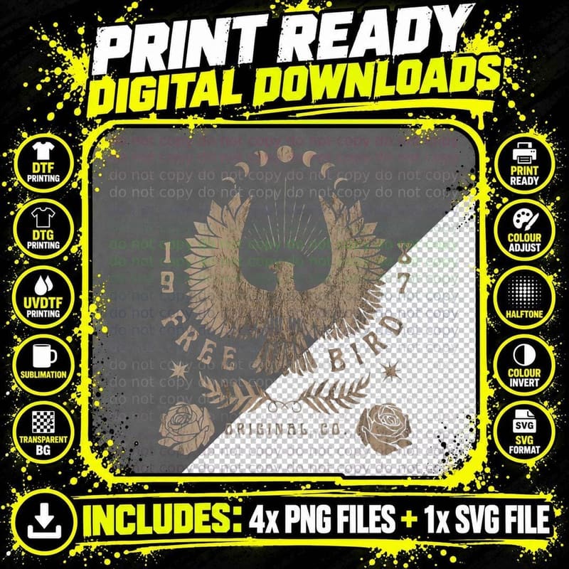 Free Bird Fiery Gift for Music Lovers Png SVG Digital Bundle