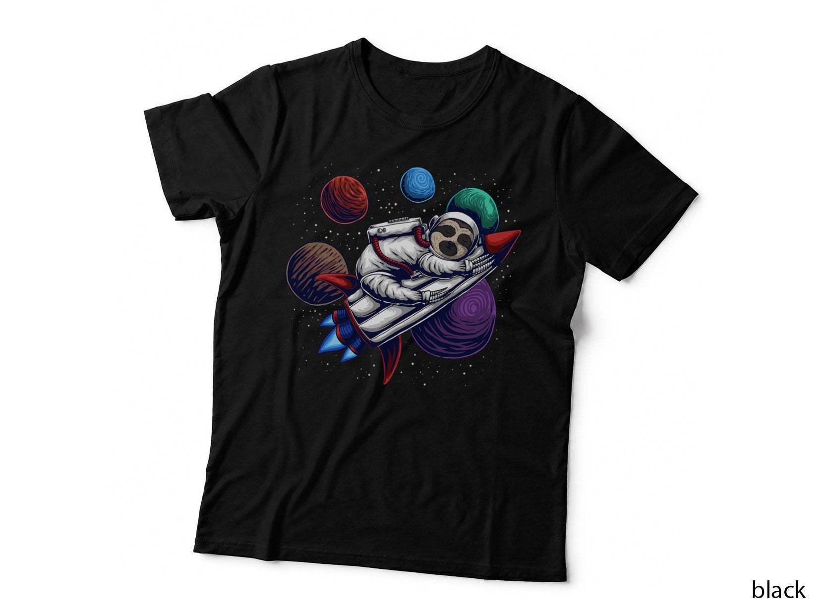 Funny Astronaut Sloth in Outer Space Sleeping Rocketship T-Shirt