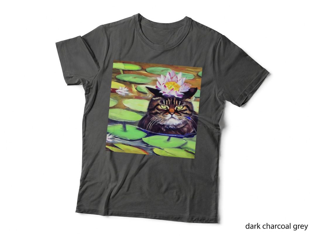 Funny Cat Art Sitting in Monet's Water Lilies T-Shirt