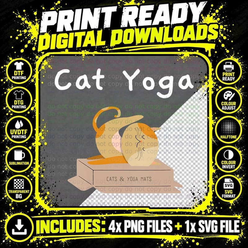 Funny Cat Graphic Yoga Cats & Yoga Mats Png SVG Digital Bundle