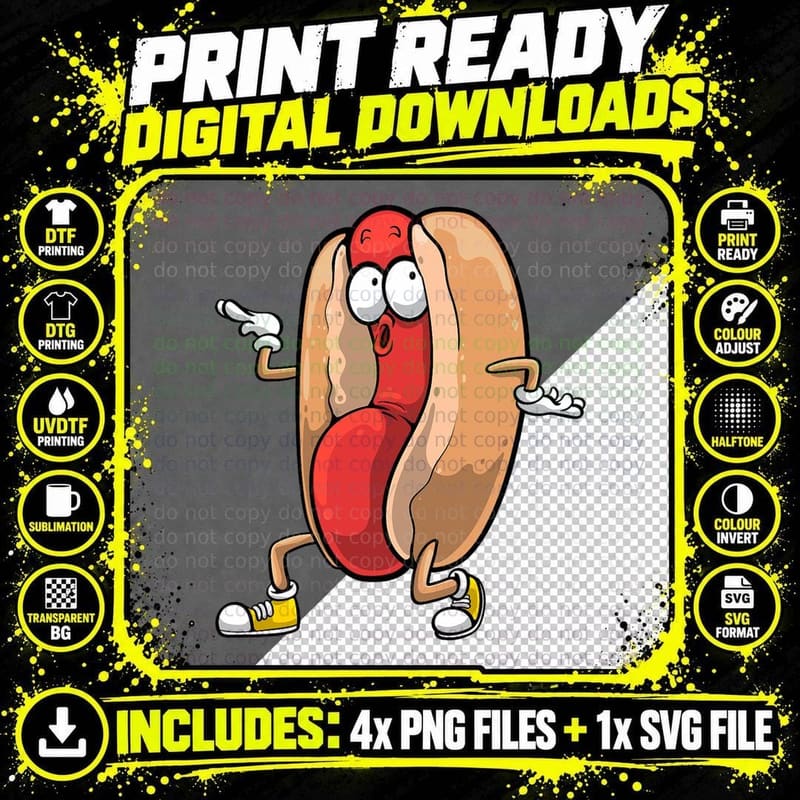 Funny Dancing Hot Dog Design for Kids Boys Girls Hotdog Png SVG Digital Bundle
