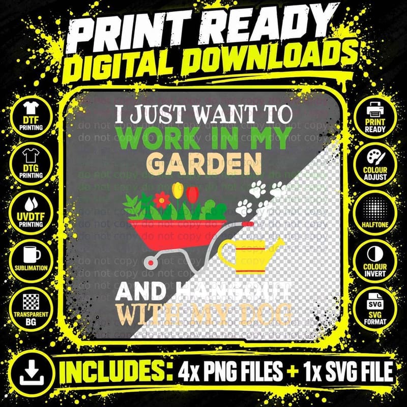 Funny Gardening Dog Lover Gardener Garden Plants T-Shirt Png SVG Digital Bundle