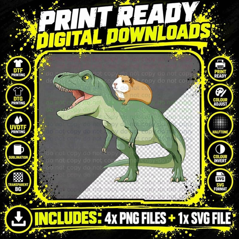 Funny Guinea Pig Riding T Rex Dinosaur T-Shirt Png SVG Digital Bundle