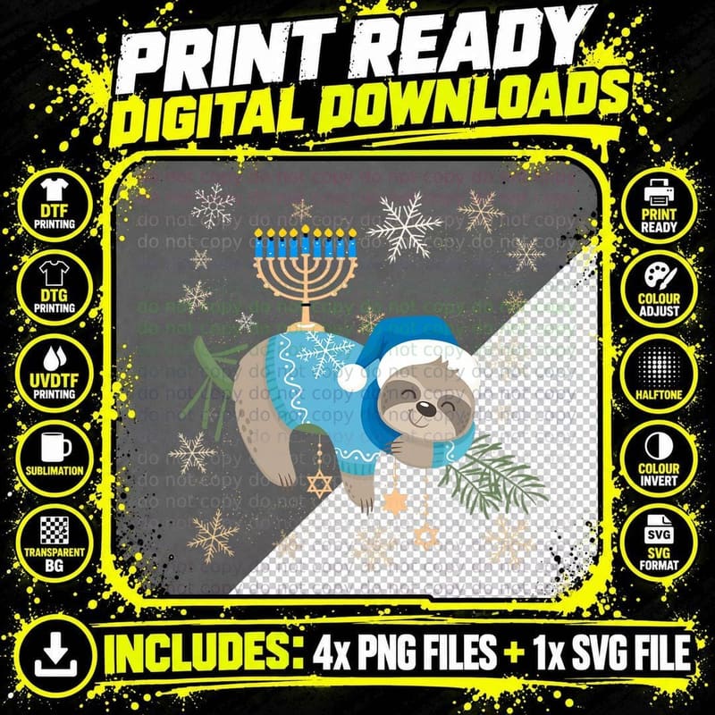 Funny Hanukkah Sloth Shirt Jewish Chanukah Sleeping Png SVG Digital Bundle