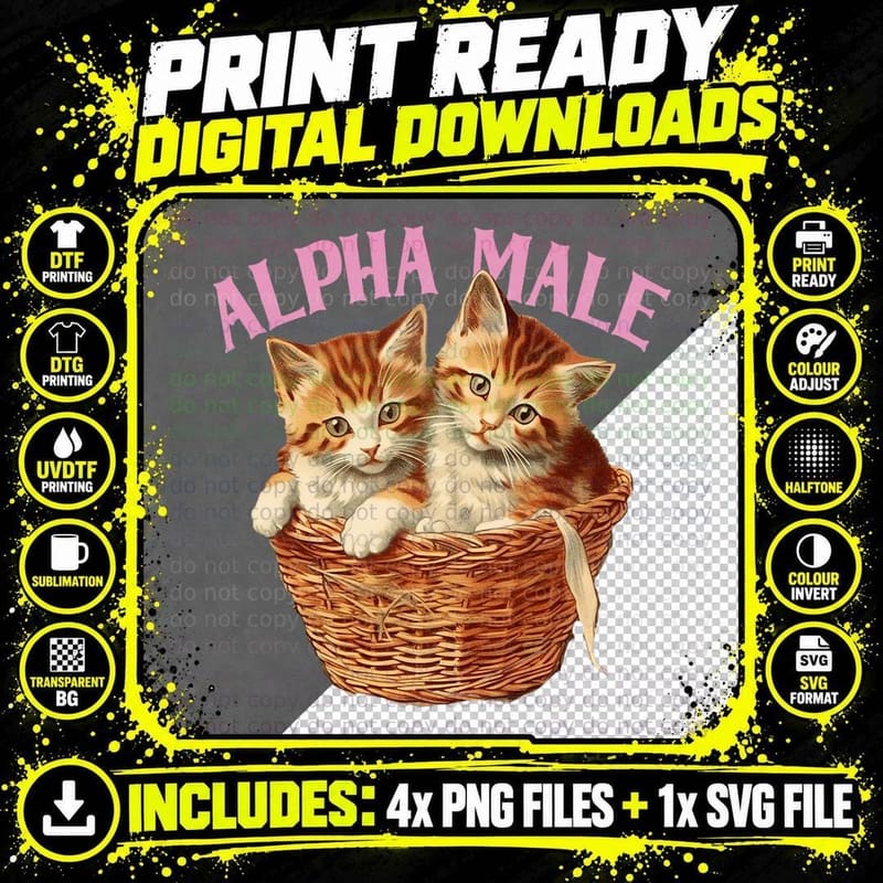 Funny Ironic Alpha Cat Male Kitten Joke Weird Y2k Humor Png SVG Digital Bundle