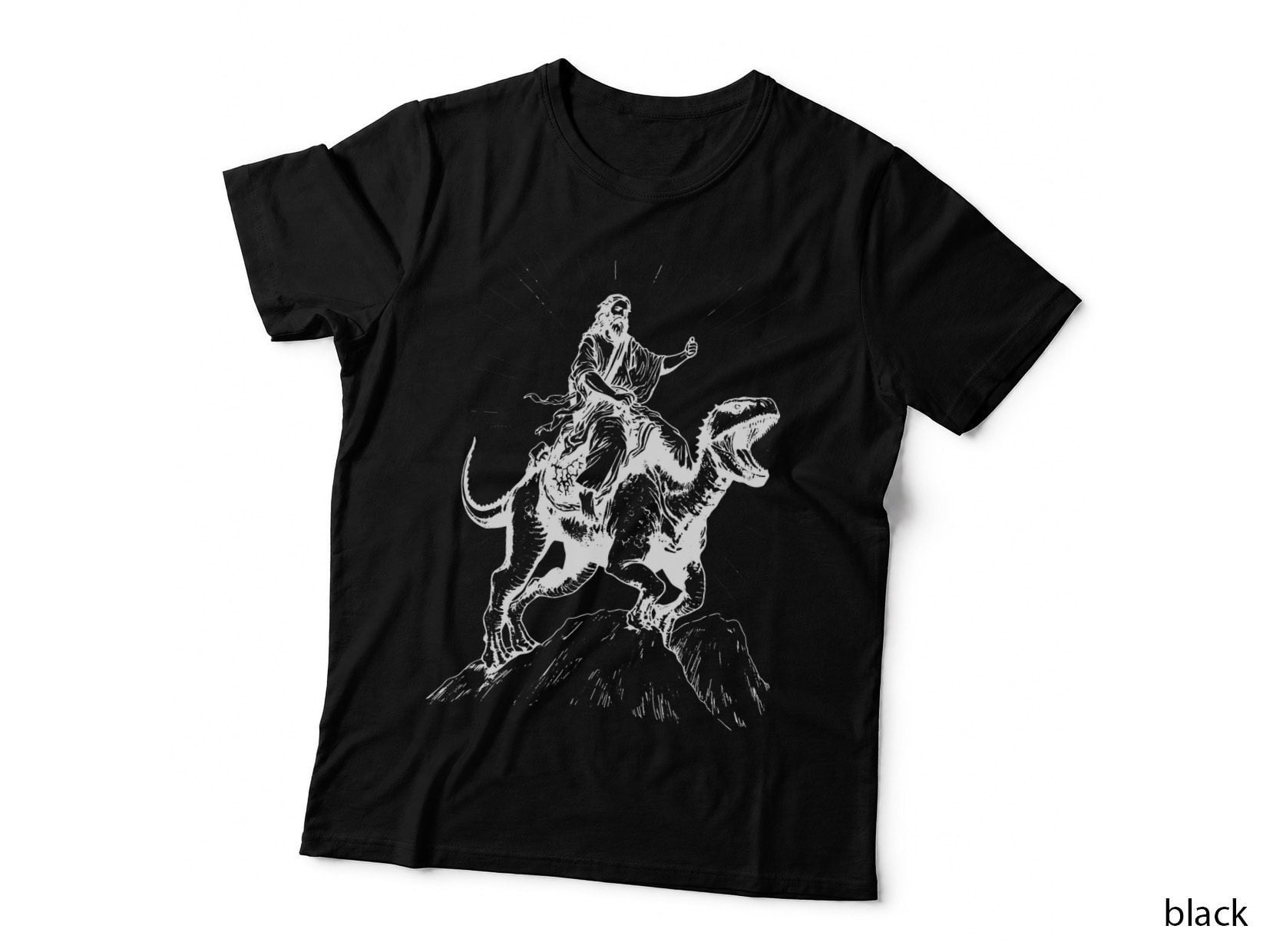 Funny Jesus Riding Dinosaur Weird Ironic Christian Parody T-Shirt