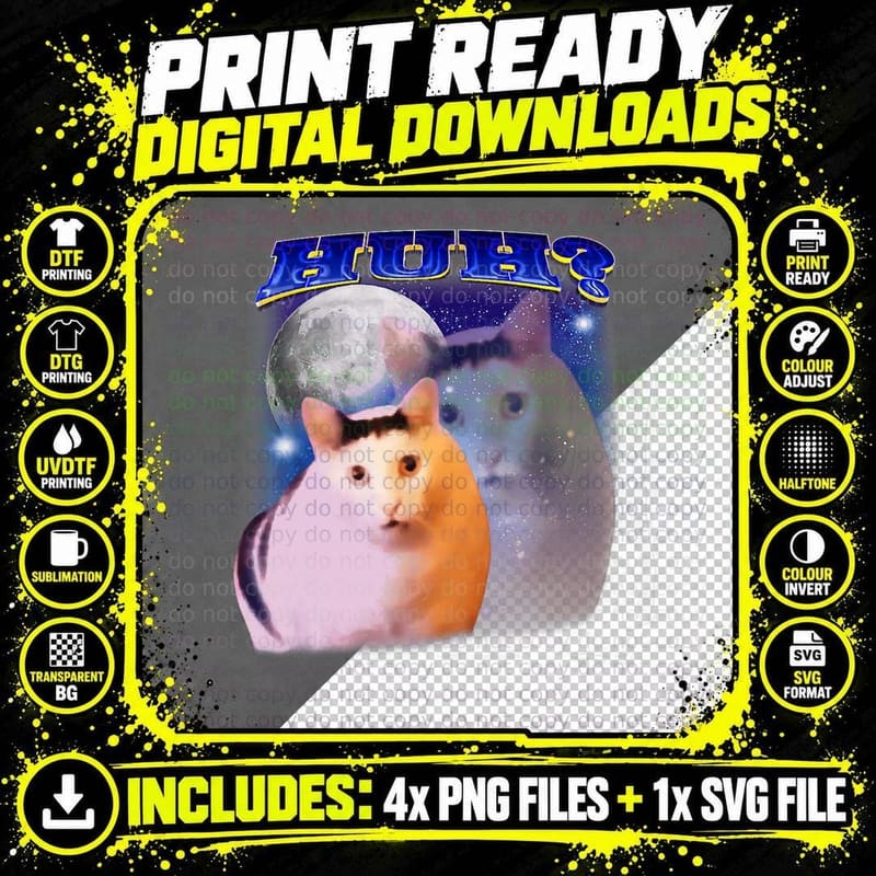 Funny Meme Huh Cat Funny Meme Huh Cat Kid Men Women Png SVG Digital Bundle