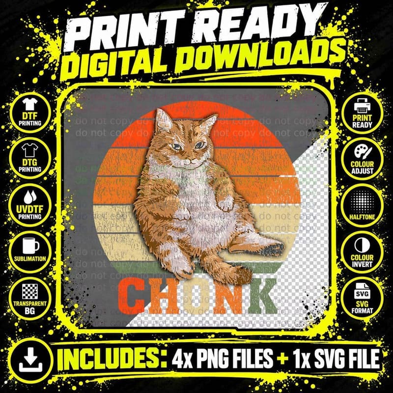 Funny Overweight Chubby Chonk Cat Meme Memes T-Shirt Png SVG Digital Bundle